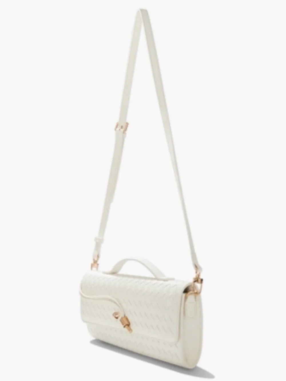 Woven Leather Clutch in Cream with Gold Knot Accent - Picture 3 of 6